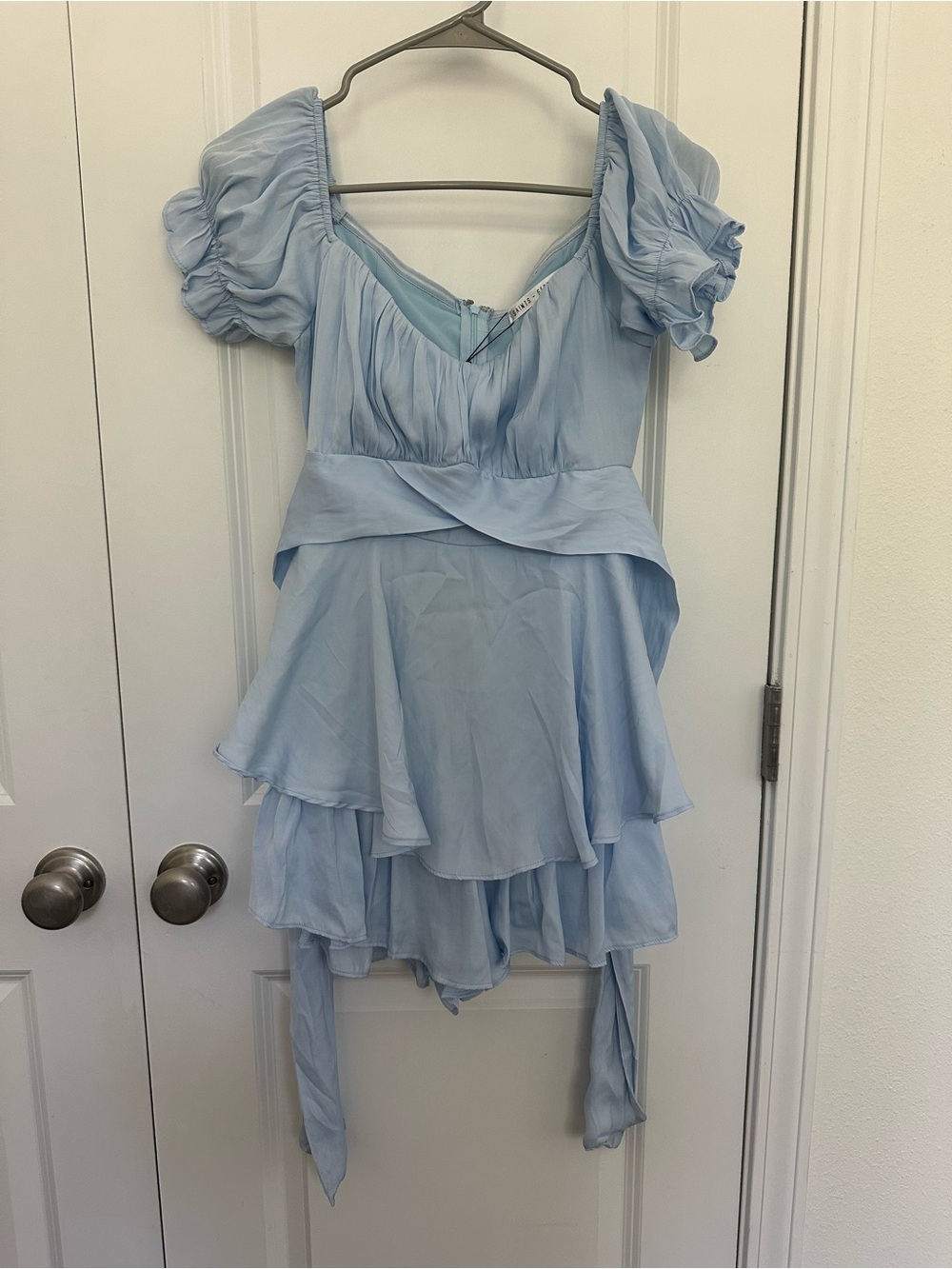 Saints + Secrets Light Blue Ruffled Mini Dress - Size S